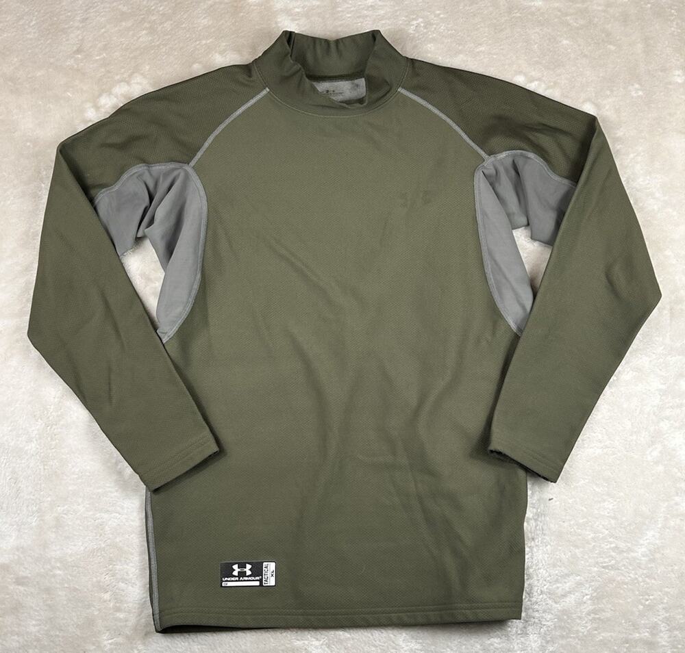 Under Armour Coldgear Shirt Mens Sz XL Green Compression Mock Neck Fitted Base